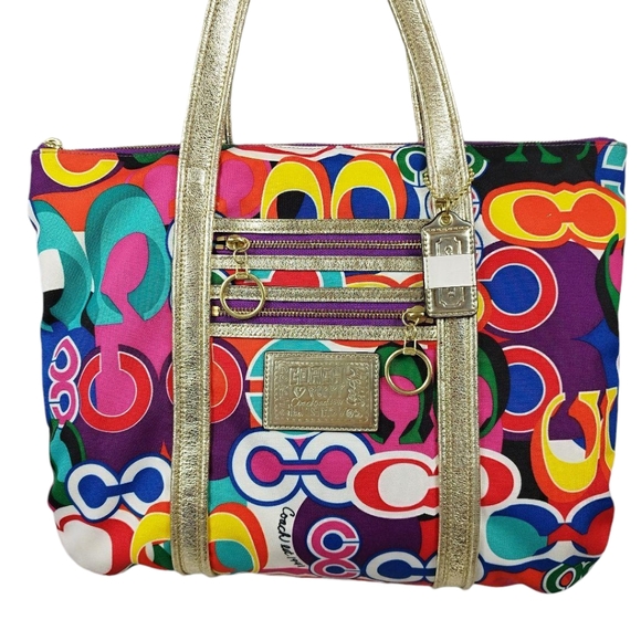 Coach Handbags - COACH Graffiti Tote Bag Poppy Signature Glam Handbag Style 13839 Multi Color Y2K